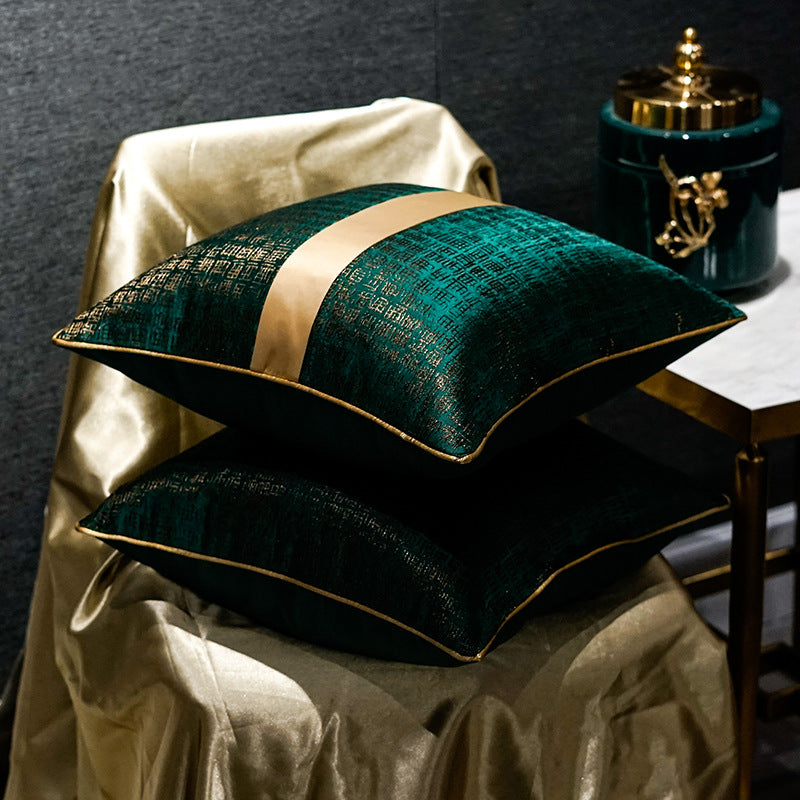 Green Jacquard Geometric Pillow Cover - product view 6