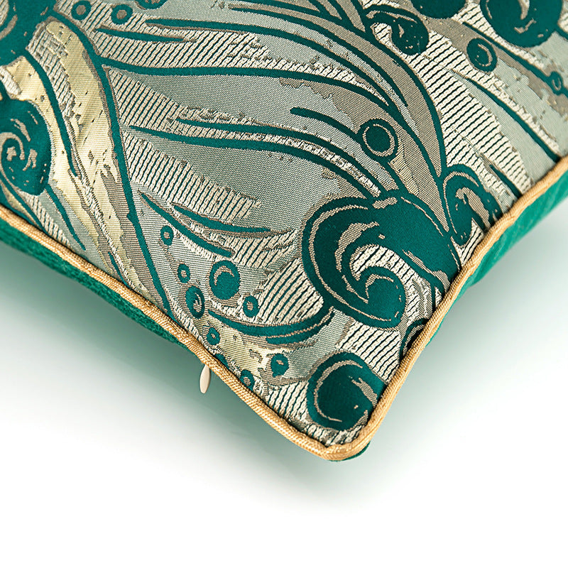 Dark Green Satin Jacquard Pillow Cover - product view 3