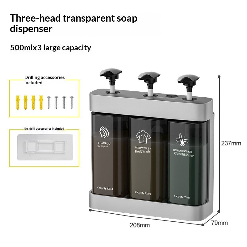 2- or 3-Chamber Clear Manual Soap Dispenser - product view 3