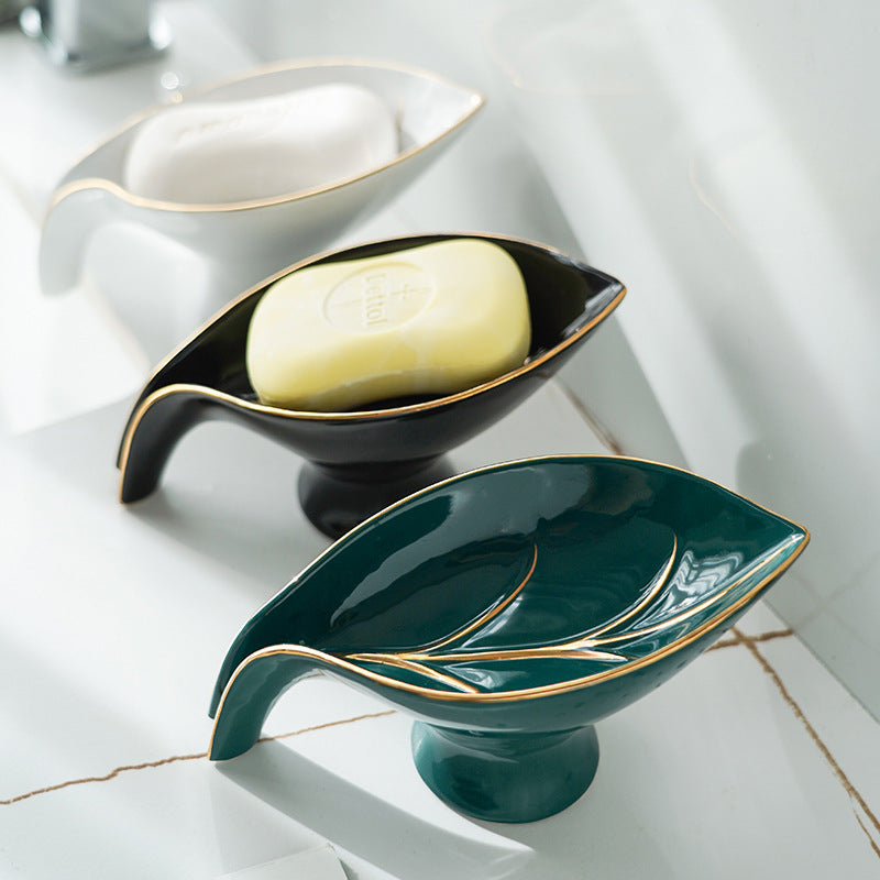 Ceramic Leaf-Shaped Draining Soap Dish - product view 1