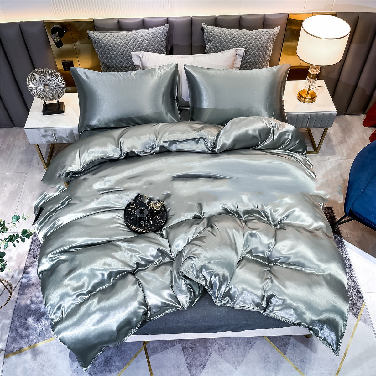 Solid-Color Satin-Feel Duvet Cover Set - product view 3