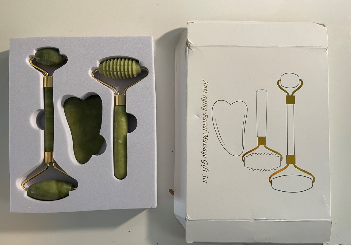 3-Piece Jade Facial Roller & Gua Sha Set - product view 3