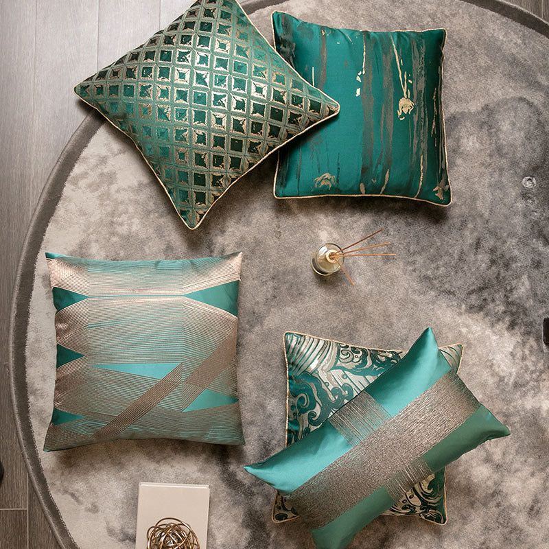 Dark Green Satin Jacquard Pillow Cover - product view 1