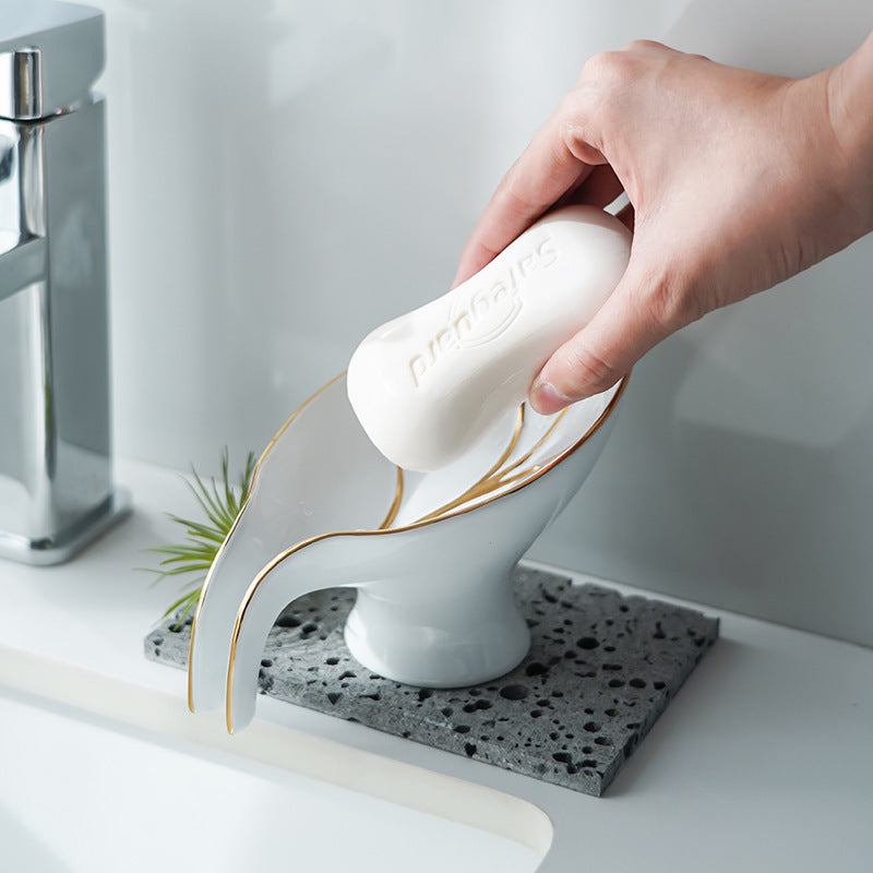 Ceramic Leaf-Shaped Draining Soap Dish - product view 3