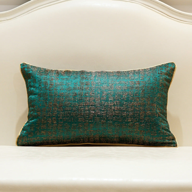 Green Jacquard Geometric Pillow Cover - product view 3
