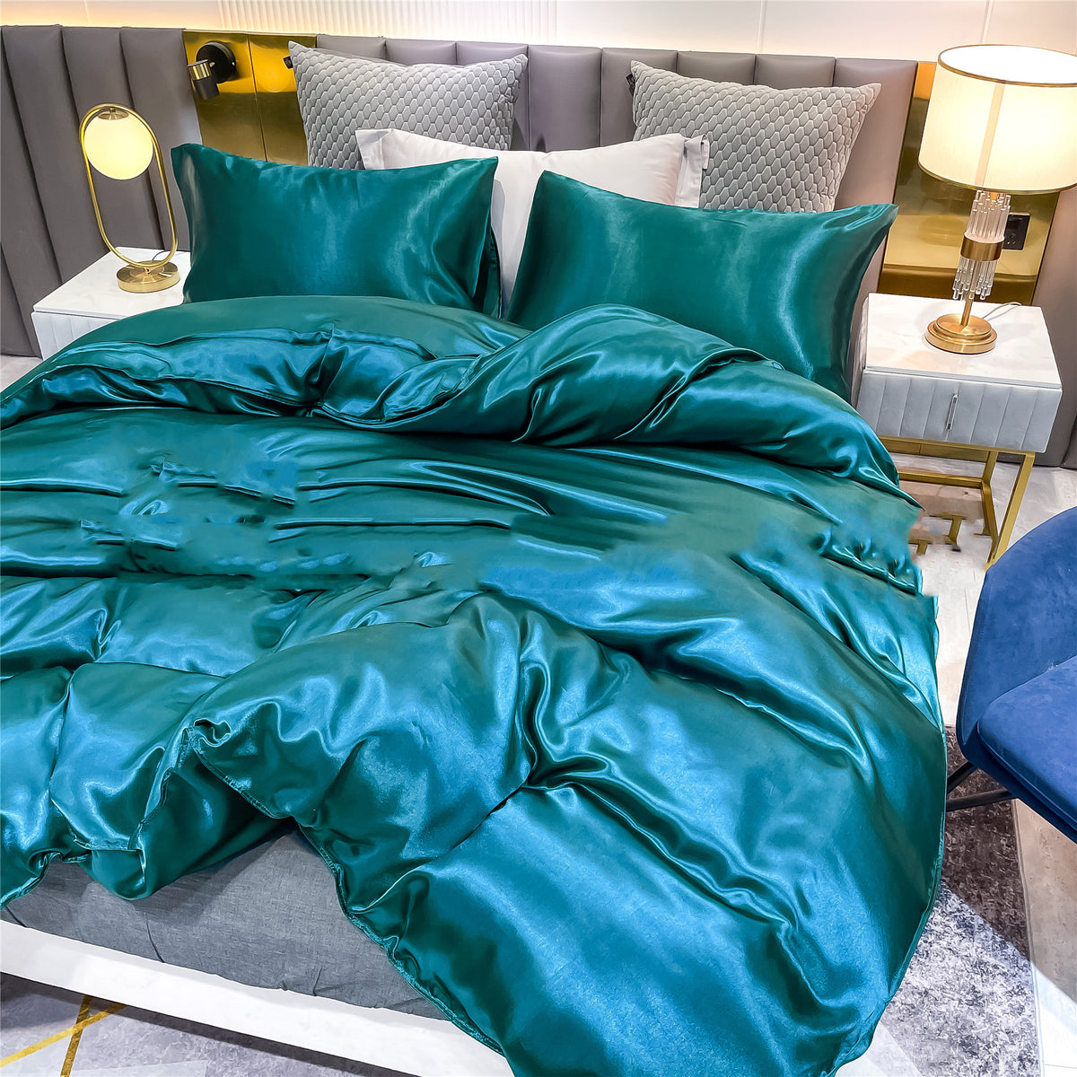 Solid-Color Satin-Feel Duvet Cover Set - product view 2