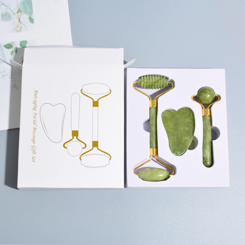 3-Piece Jade Facial Roller & Gua Sha Set - product view 1