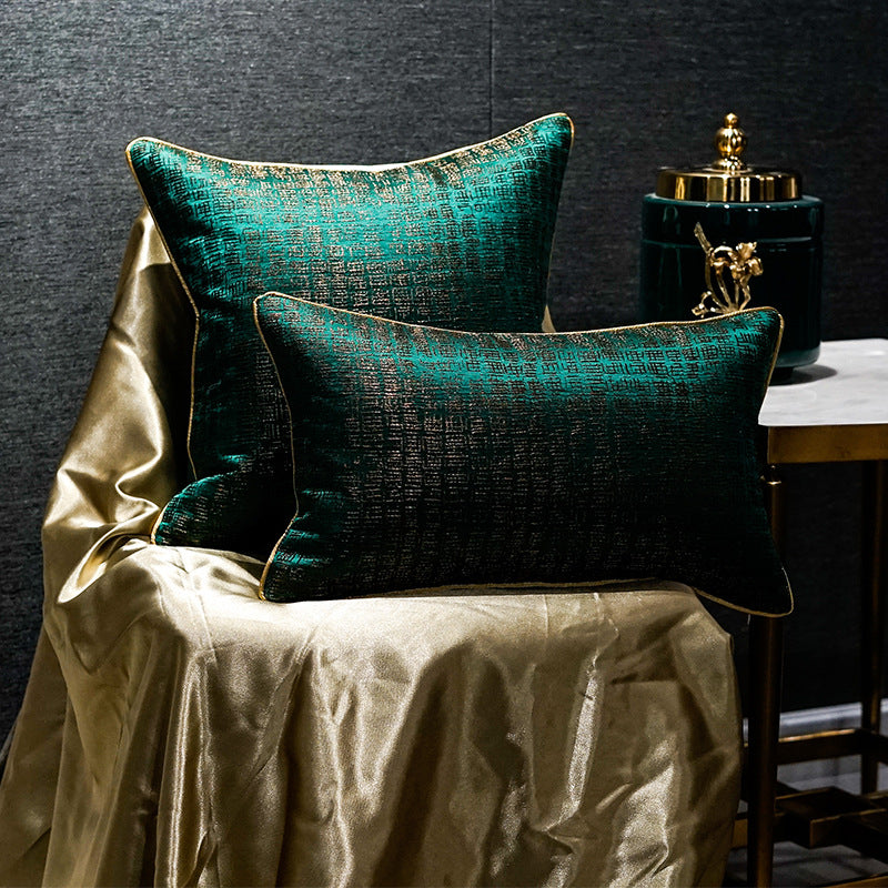 Green Jacquard Geometric Pillow Cover - product view 1